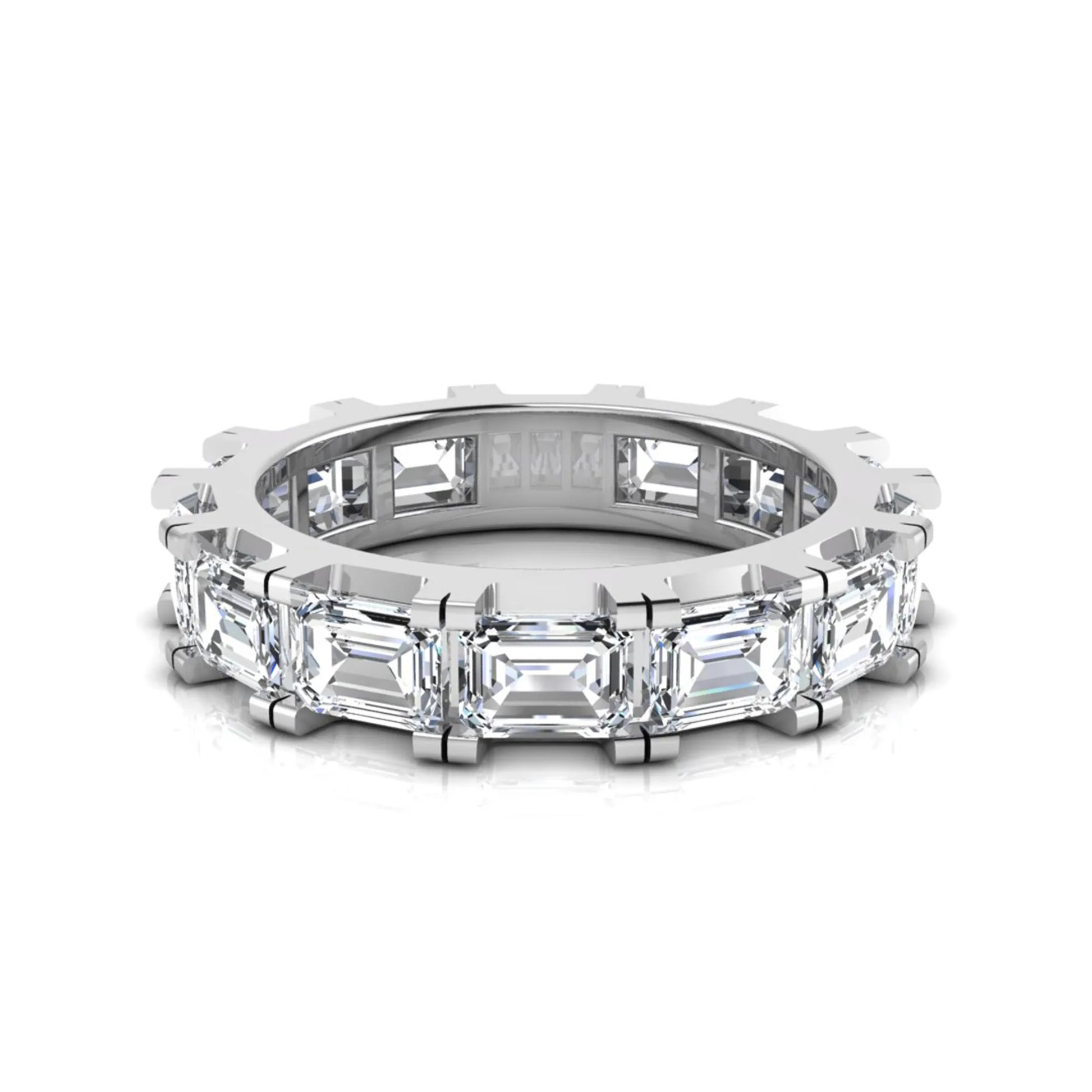 Emerald cut lab grown diamond full eternity band ring in white gold
