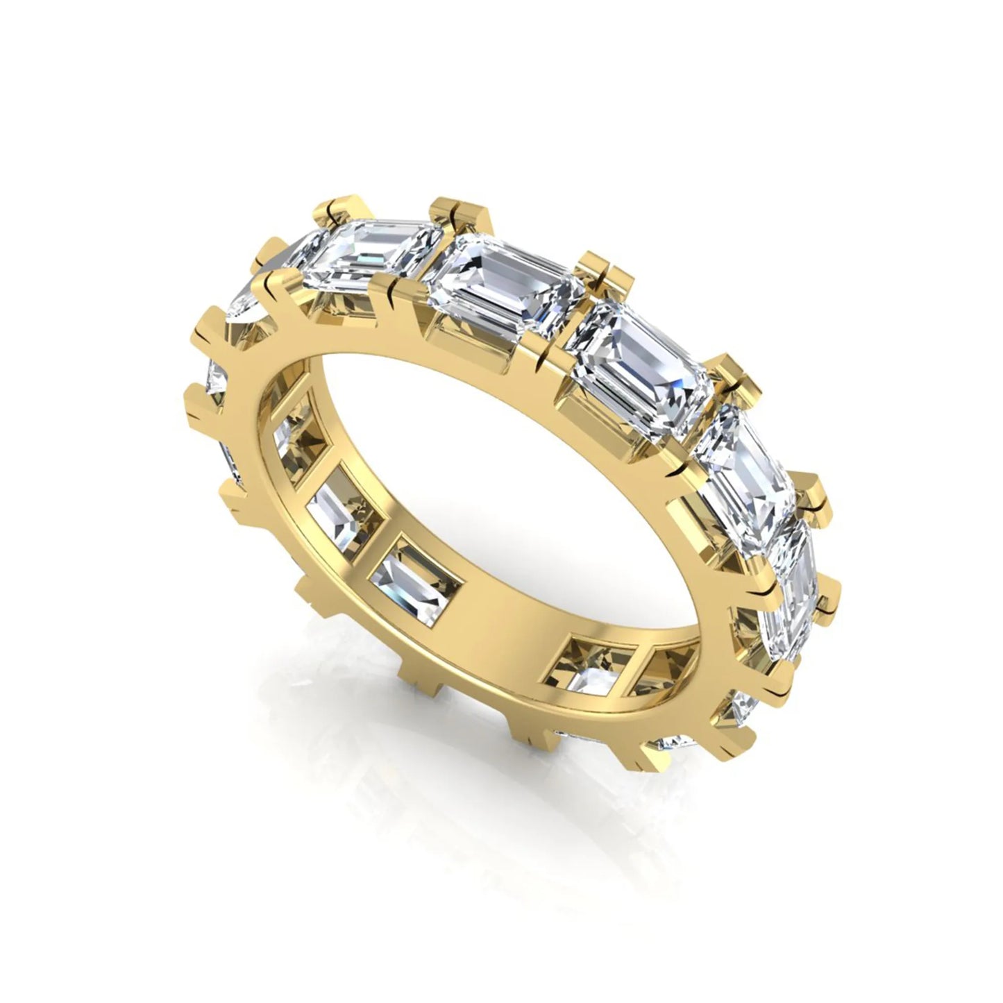 Emerald cut lab grown diamond full eternity band ring in yellow gold