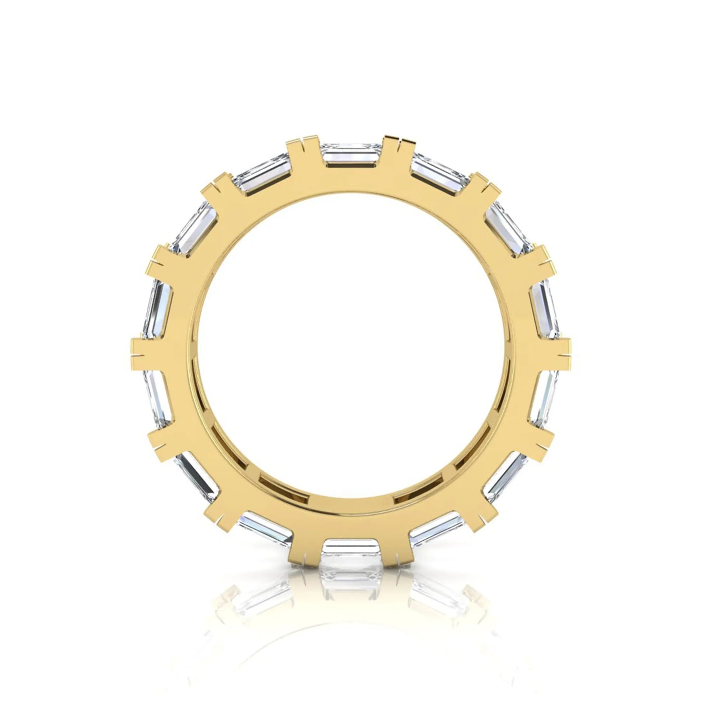 Emerald cut lab grown diamond full eternity band ring in yellow gold