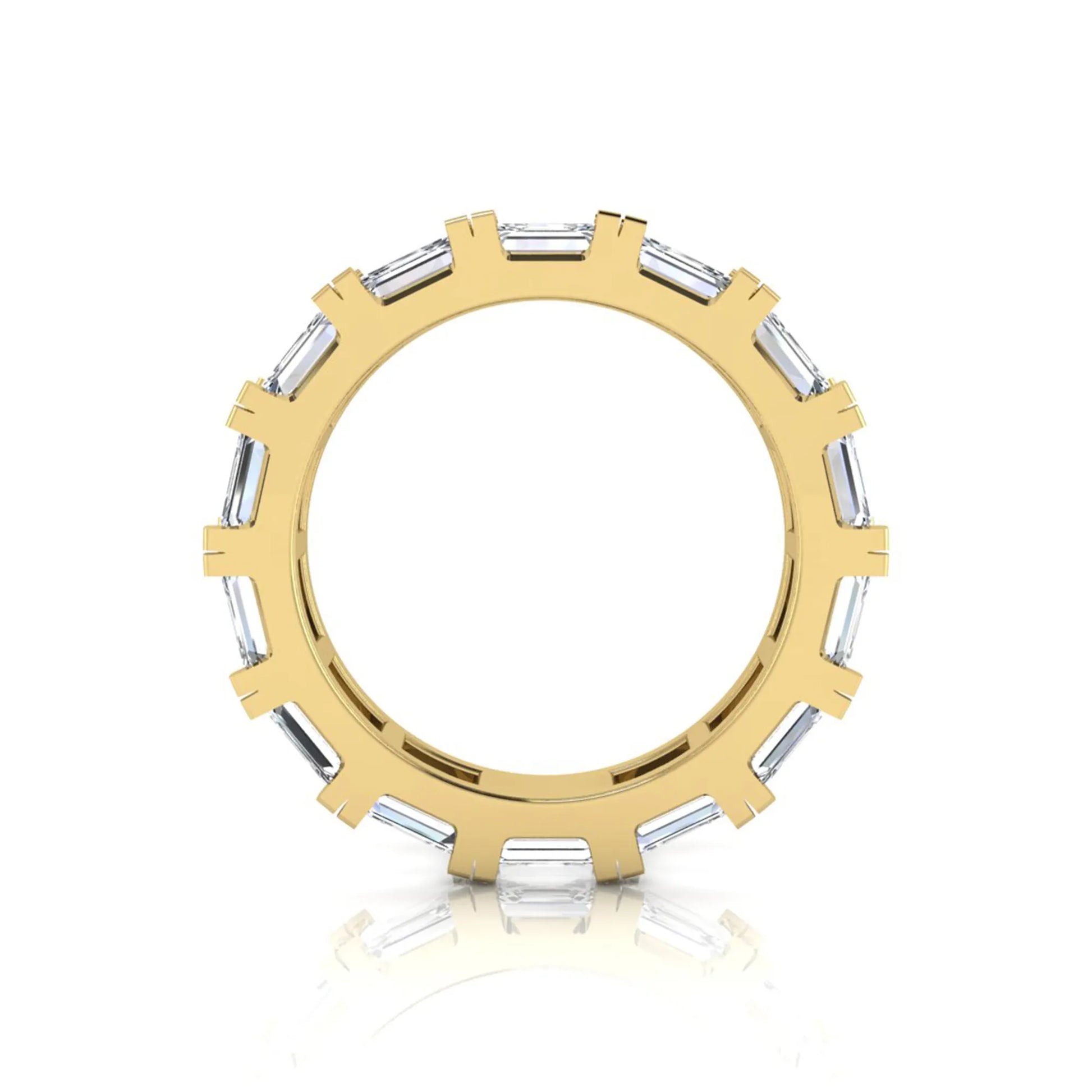 Emerald cut lab grown diamond full eternity band ring in yellow gold