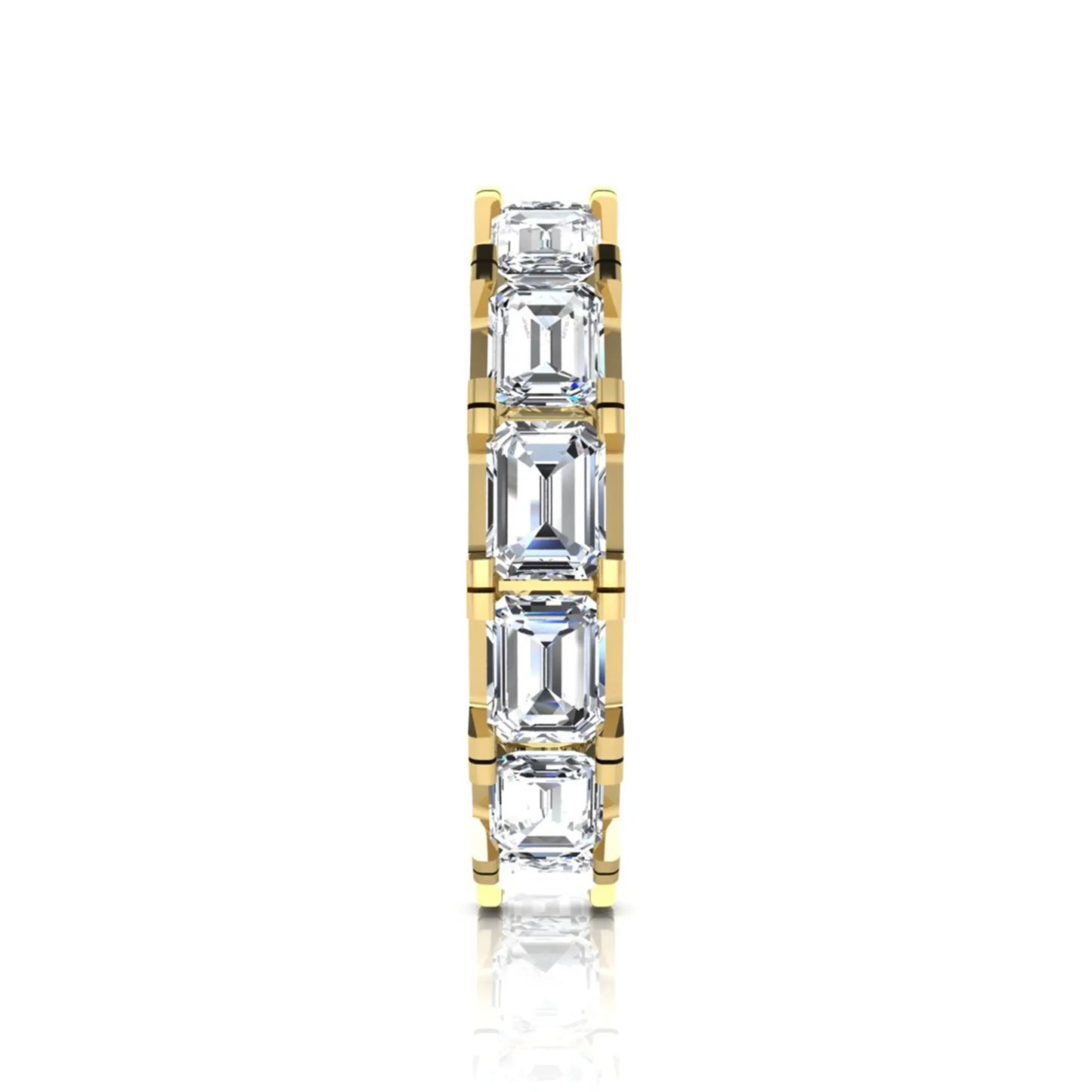 Emerald cut lab grown diamond full eternity band ring in yellow gold