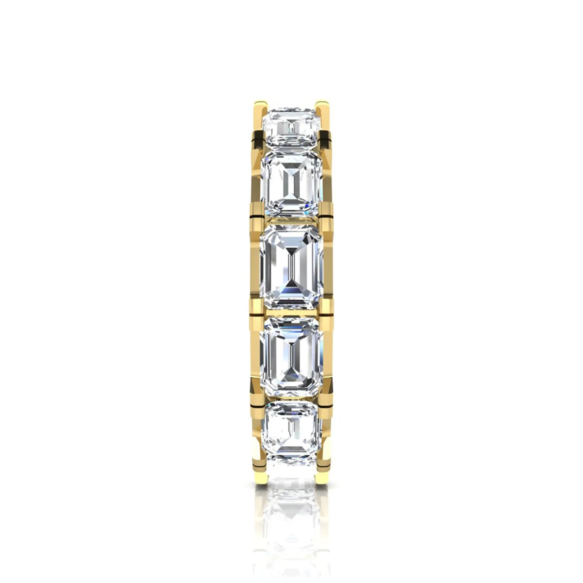 Emerald cut lab grown diamond full eternity band ring in yellow gold