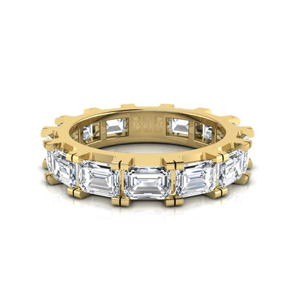 Emerald cut lab grown diamond full eternity band ring in yellow gold