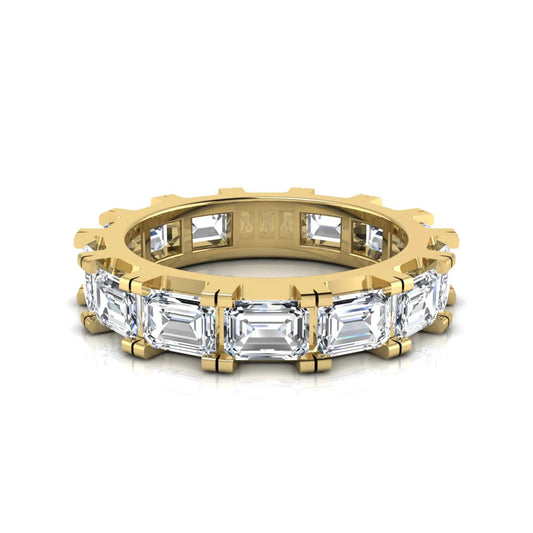 Emerald cut lab grown diamond full eternity band ring in yellow gold