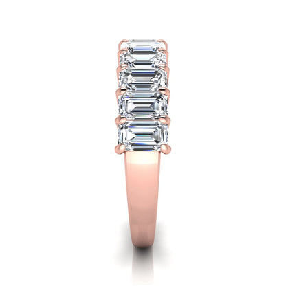 Emerald cut lab grown diamond half eternity band featuring shared prong set diamonds in a rose gold tone finish.
