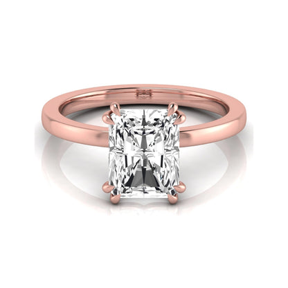 Emerald cut lab grown diamond solitaire engagement ring featuring an approximately 2.62 carat IGI certified emerald cut diamond in a classic four-prong rose gold setting.