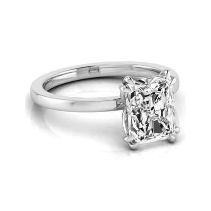 Emerald cut lab grown diamond solitaire engagement ring featuring an approximately 2.62 carat IGI certified emerald cut diamond in a classic four-prong white gold setting.