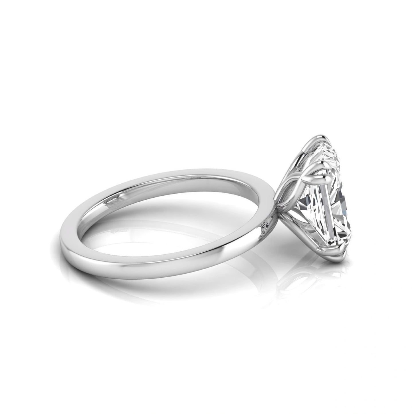 Emerald cut lab grown diamond solitaire engagement ring featuring an approximately 2.62 carat IGI certified emerald cut diamond in a classic four-prong white gold setting.