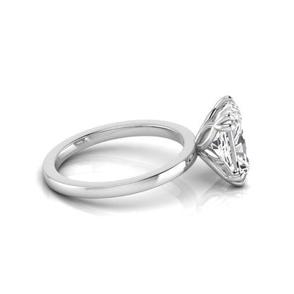 Emerald cut lab grown diamond solitaire engagement ring featuring an approximately 2.62 carat IGI certified emerald cut diamond in a classic four-prong white gold setting.