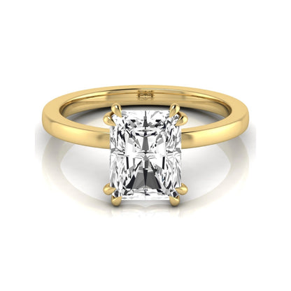 Emerald cut lab grown diamond solitaire engagement ring featuring an approximately 2.62 carat IGI certified emerald cut diamond in a classic four-prong yellow gold setting.