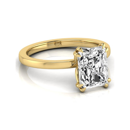Emerald cut lab grown diamond solitaire engagement ring featuring an approximately 2.62 carat IGI certified emerald cut diamond in a classic four-prong yellow gold setting.