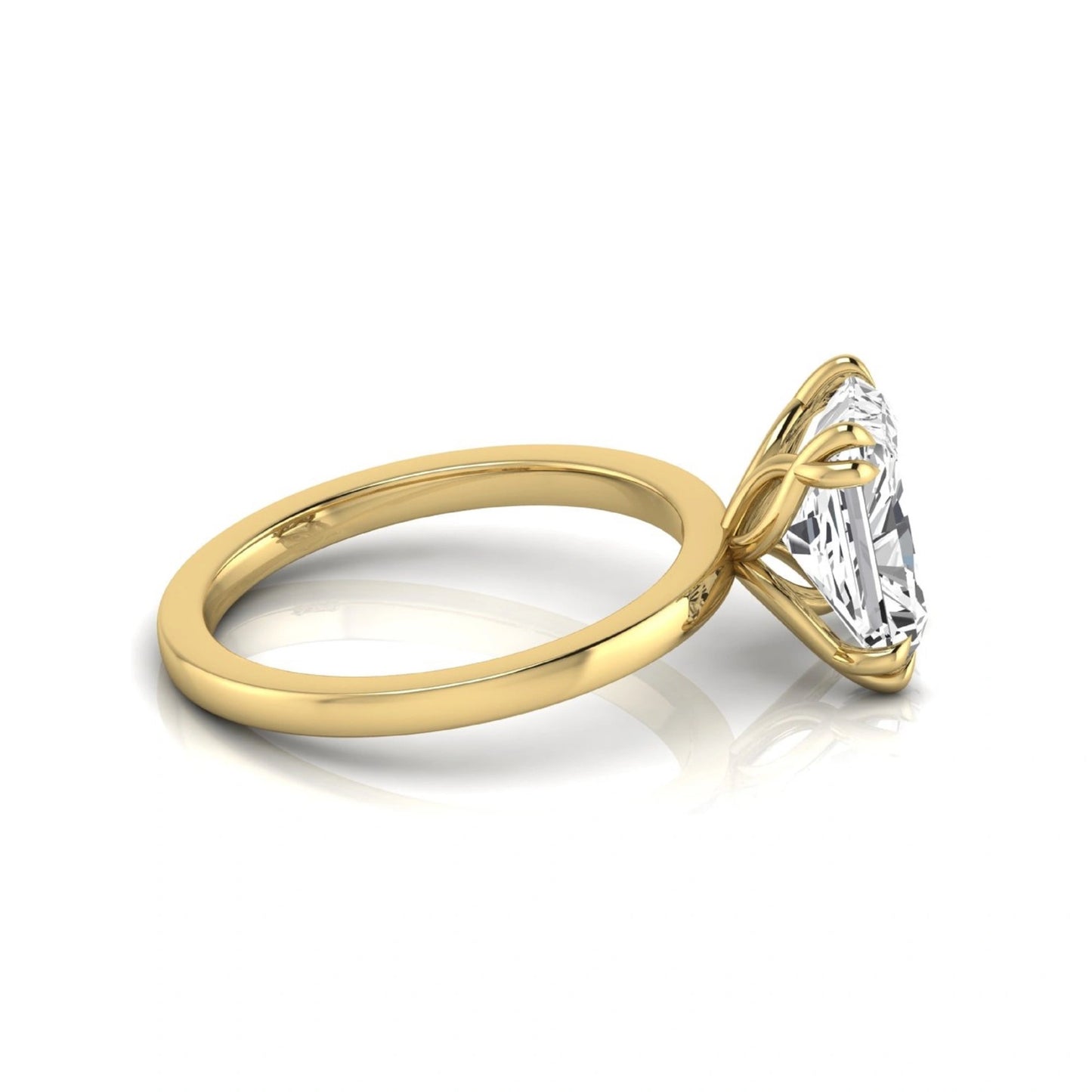 Emerald cut lab grown diamond solitaire engagement ring featuring an approximately 2.62 carat IGI certified emerald cut diamond in a classic four-prong yellow gold setting.