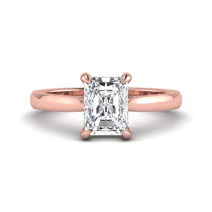 Emerald cut lab grown diamond solitaire engagement ring featuring a 1.74 carat IGI certified center diamond with hidden pavé accents in rose gold.