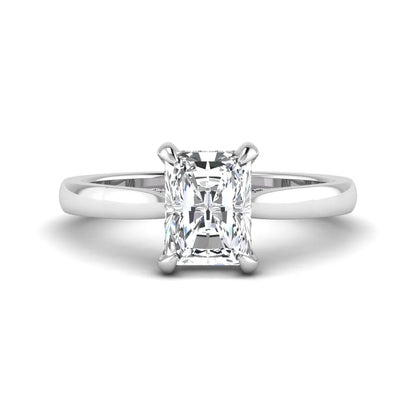 Emerald cut lab grown diamond solitaire engagement ring featuring a 1.74 carat IGI certified center diamond with hidden pavé accents in white gold.
