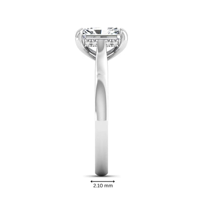 Emerald cut lab grown diamond solitaire engagement ring featuring a 1.74 carat IGI certified center diamond with hidden pavé accents in white gold.