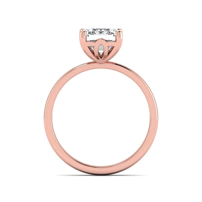 Emerald cut lab grown diamond solitaire engagement ring featuring a 2.62 carat IGI certified center diamond in rose gold.