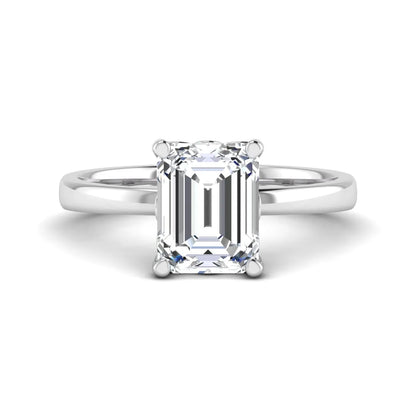 Emerald cut lab grown diamond solitaire engagement ring featuring a 2.62 carat IGI certified center diamond in white gold.