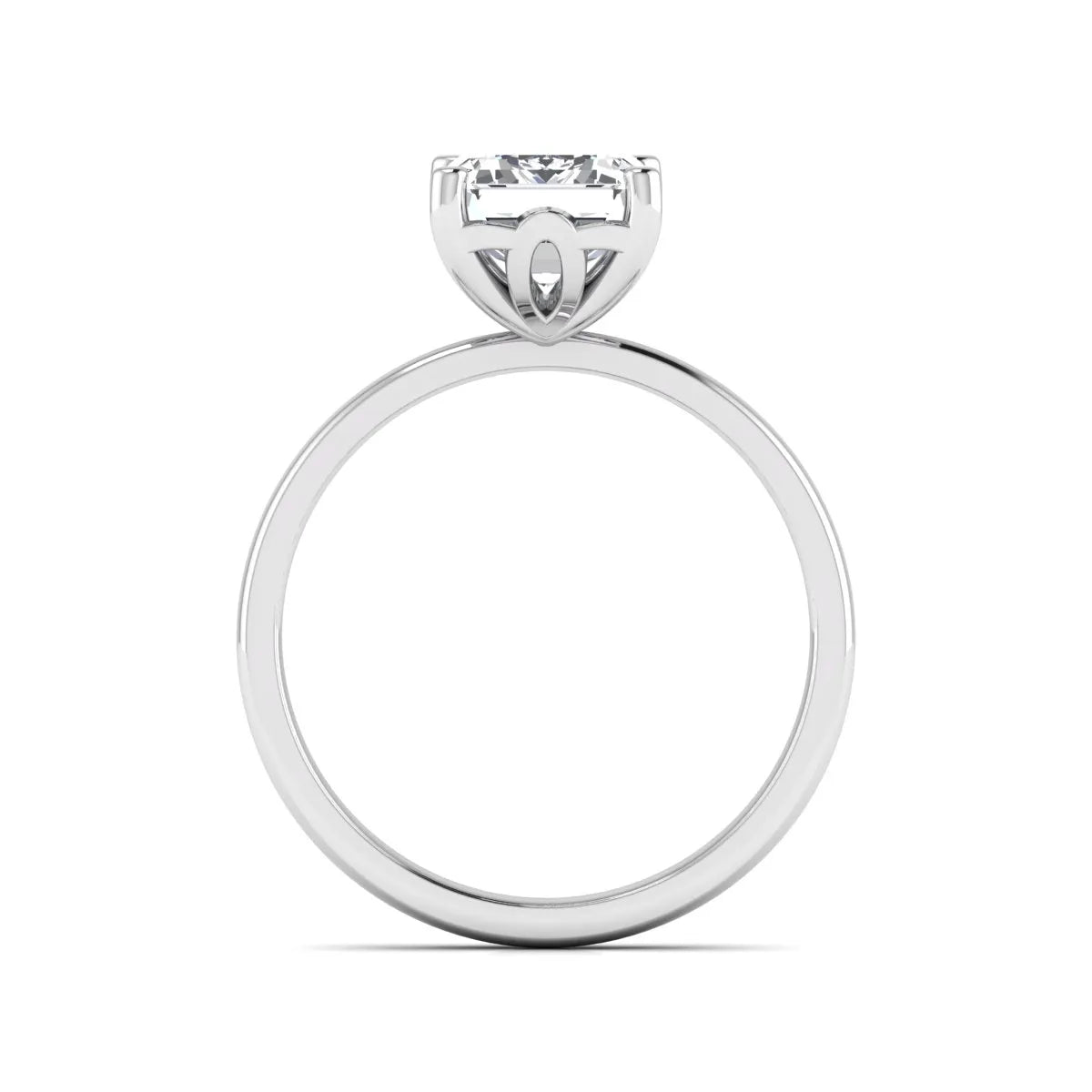 Emerald cut lab grown diamond solitaire engagement ring featuring a 2.62 carat IGI certified center diamond in white gold.