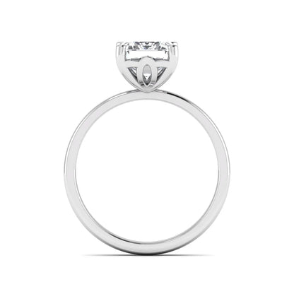 Emerald cut lab grown diamond solitaire engagement ring featuring a 2.62 carat IGI certified center diamond in white gold.