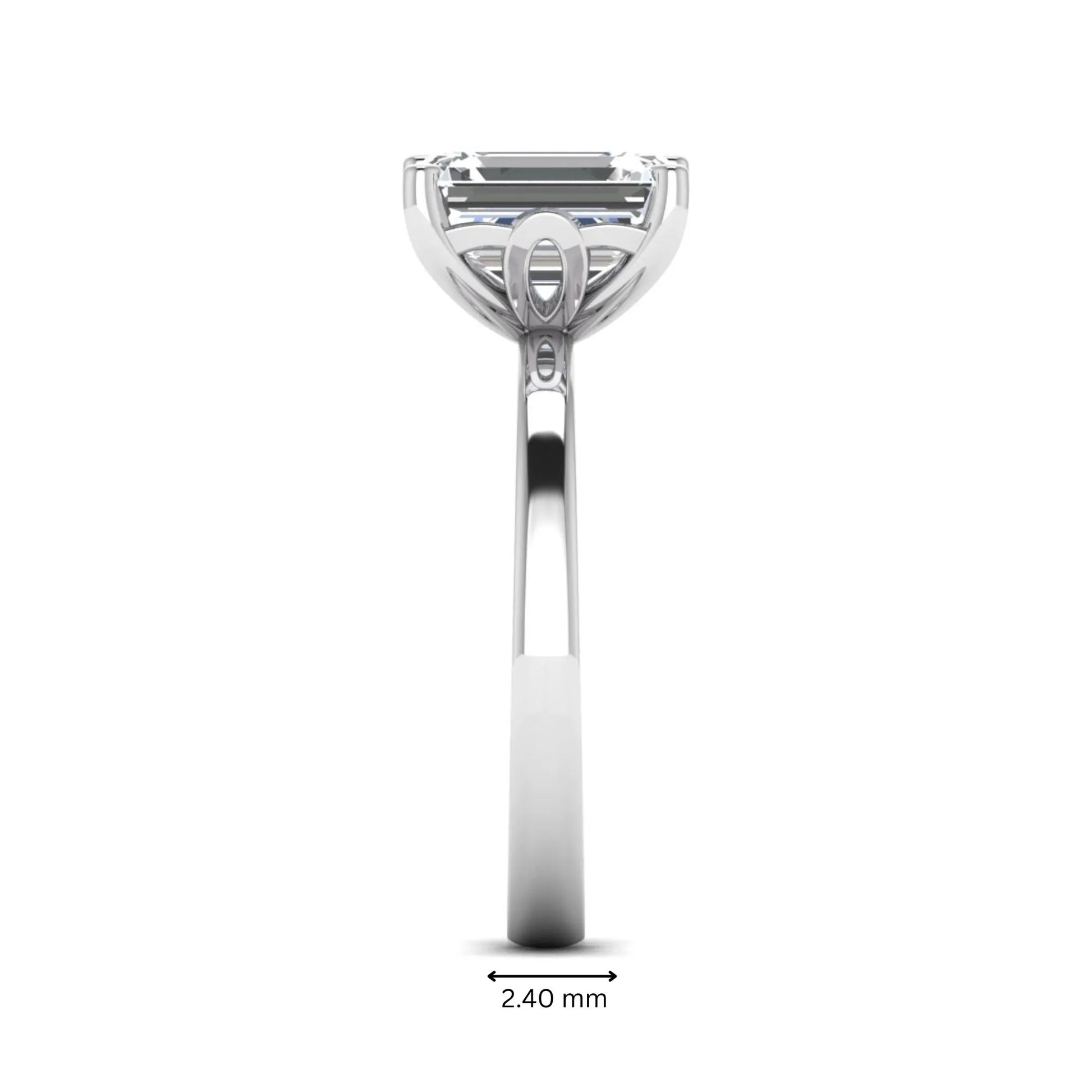 Emerald cut lab grown diamond solitaire engagement ring featuring a 2.62 carat IGI certified center diamond in white gold.