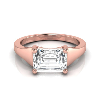 Emerald cut lab grown diamond solitaire engagement ring featuring a 1.74 carat IGI certified emerald diamond in a classic four-prong rose gold setting.