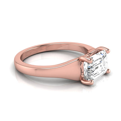 Emerald cut lab grown diamond solitaire engagement ring featuring a 1.74 carat IGI certified emerald diamond in a classic four-prong rose gold setting.