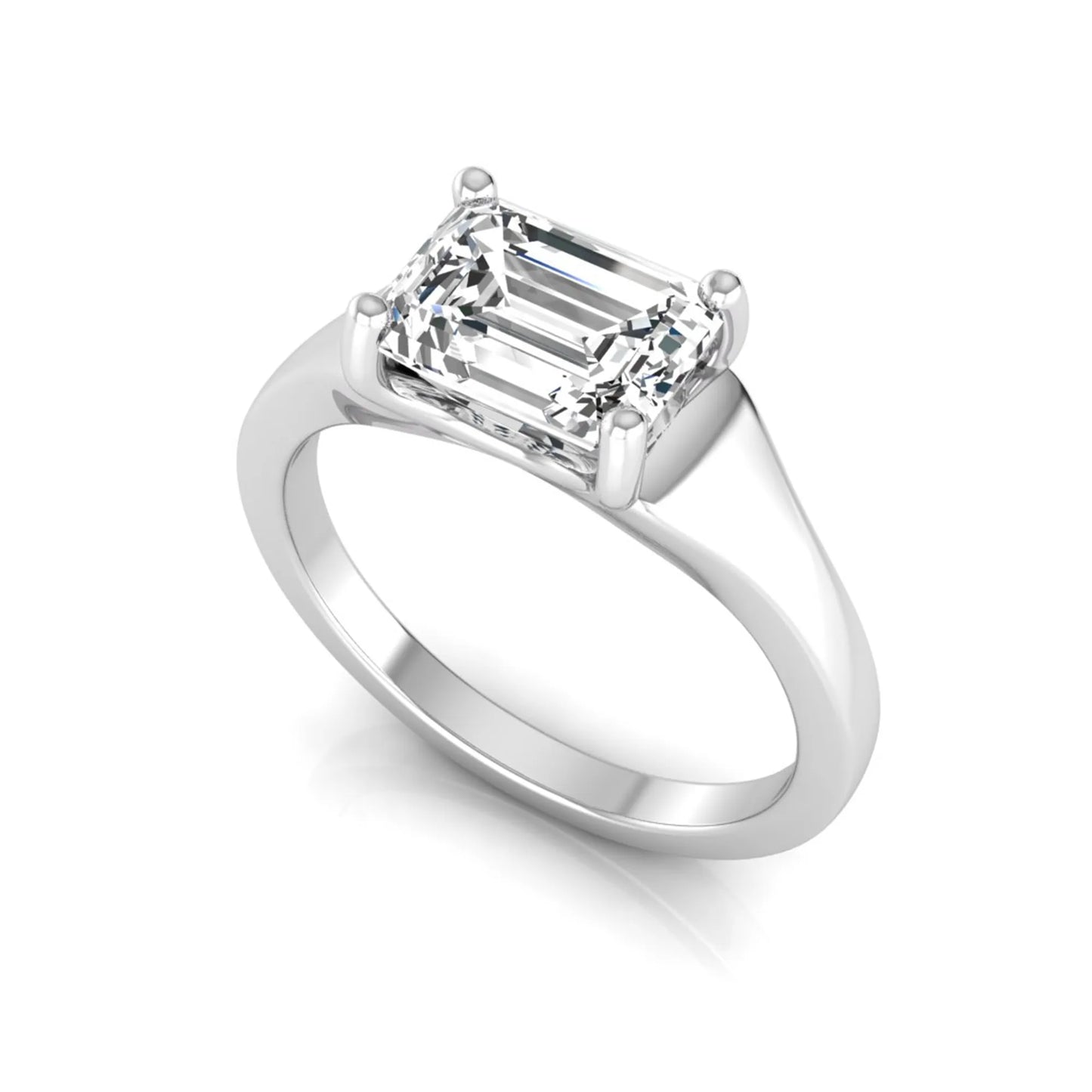 Emerald cut lab grown diamond solitaire engagement ring featuring a 1.74 carat IGI certified emerald diamond in a classic four-prong white gold setting.