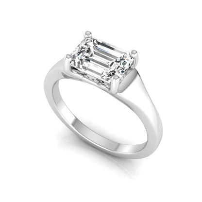 Emerald cut lab grown diamond solitaire engagement ring featuring a 1.74 carat IGI certified emerald diamond in a classic four-prong white gold setting.