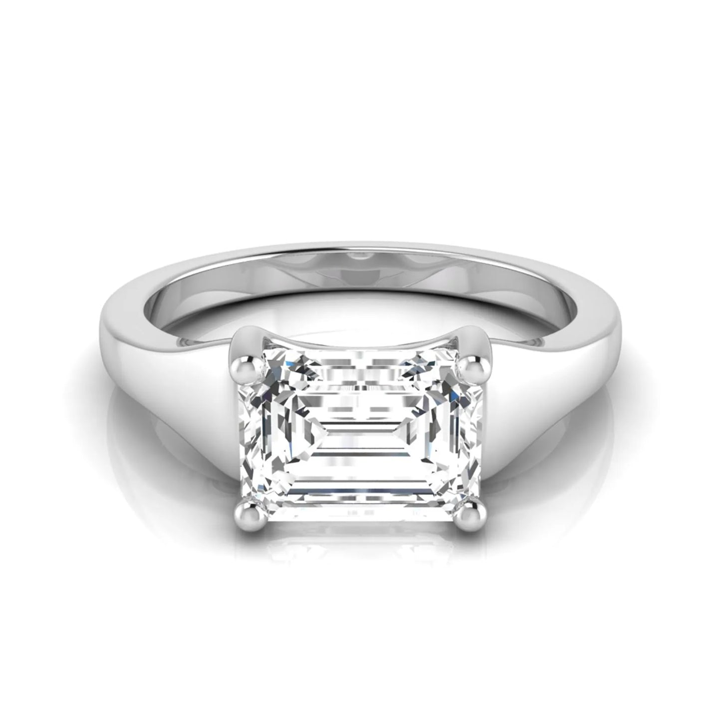 Emerald cut lab grown diamond solitaire engagement ring featuring a 1.74 carat IGI certified emerald diamond in a classic four-prong white gold setting.
