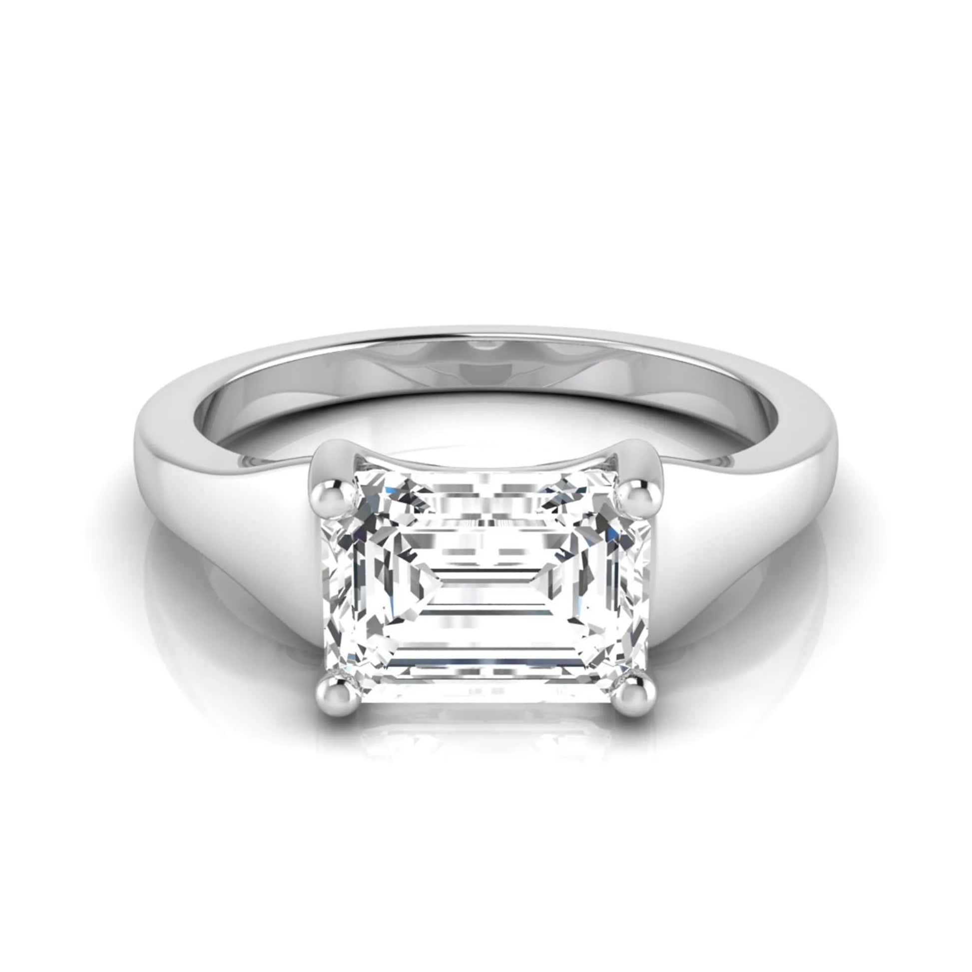 Emerald cut lab grown diamond solitaire engagement ring featuring a 1.74 carat IGI certified emerald diamond in a classic four-prong white gold setting.