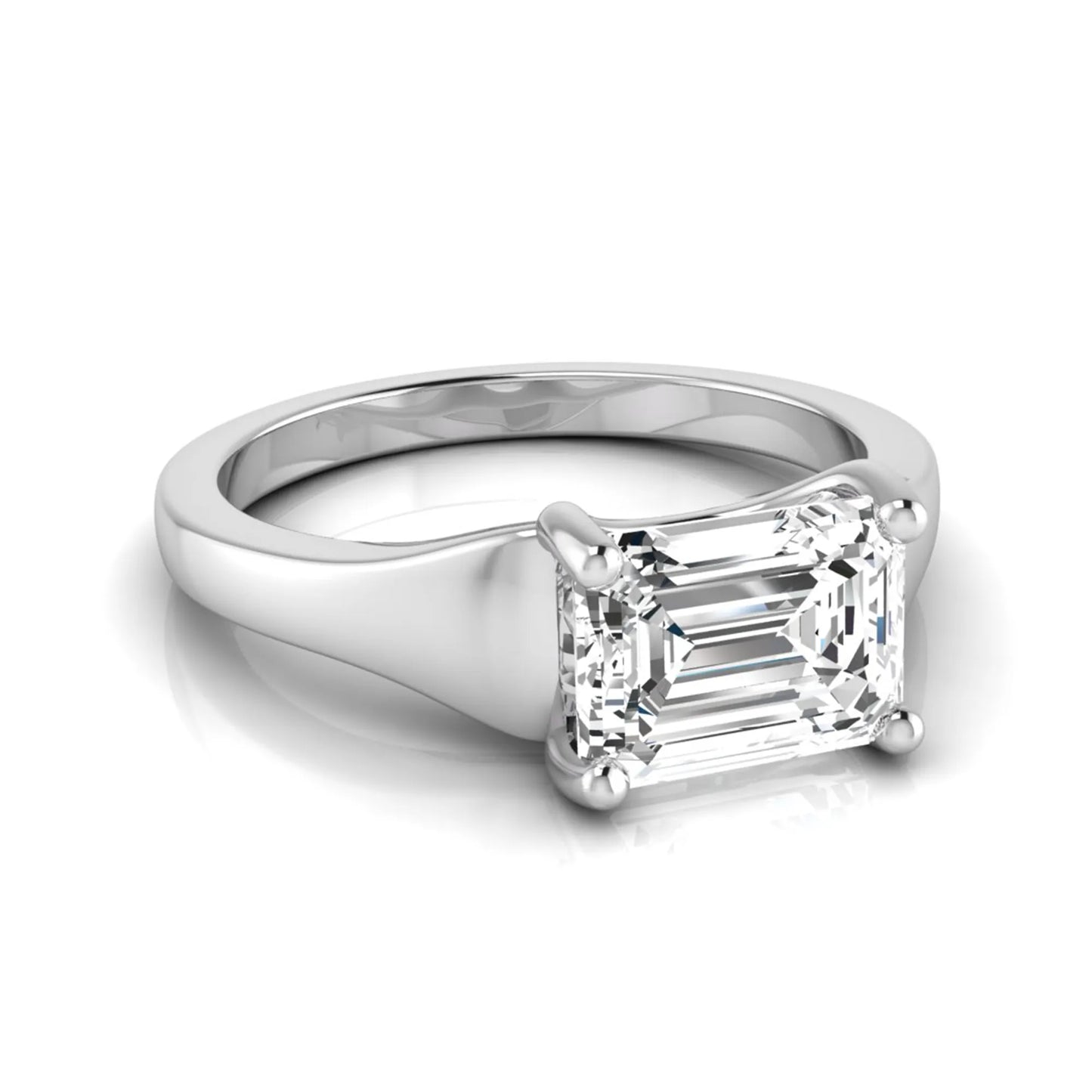 Emerald cut lab grown diamond solitaire engagement ring featuring a 1.74 carat IGI certified emerald diamond in a classic four-prong white gold setting.