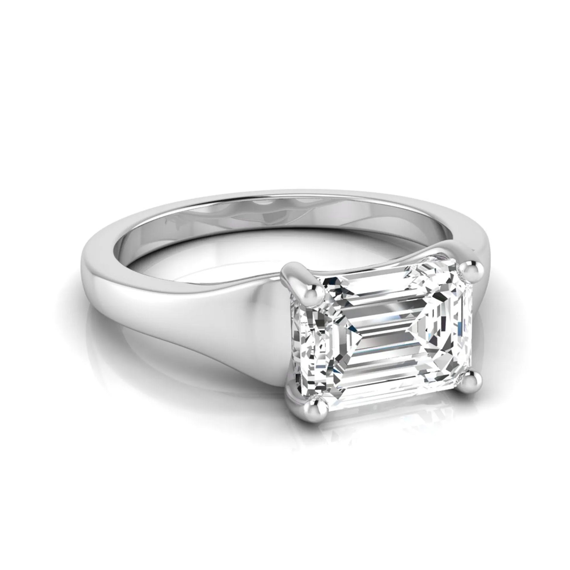Emerald cut lab grown diamond solitaire engagement ring featuring a 1.74 carat IGI certified emerald diamond in a classic four-prong white gold setting.