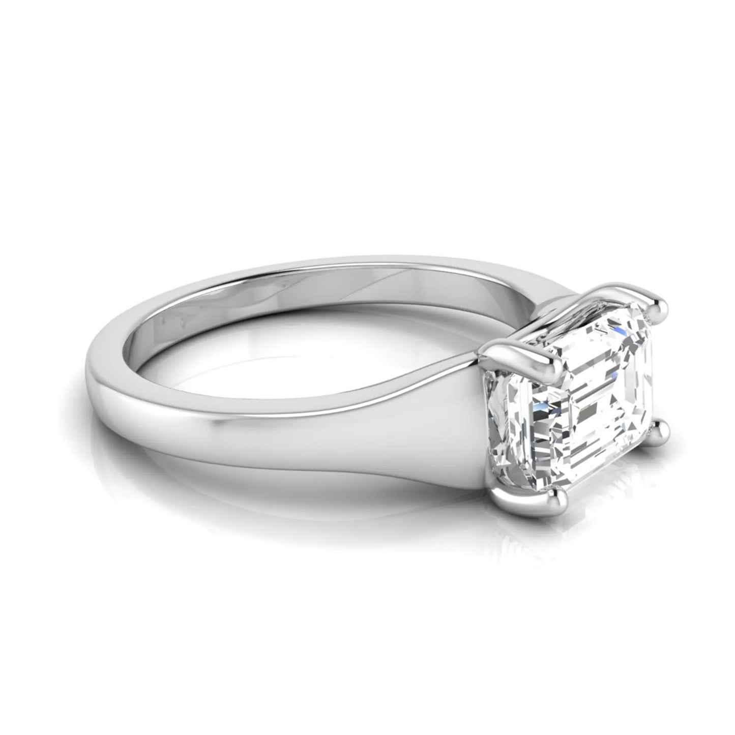 Emerald cut lab grown diamond solitaire engagement ring featuring a 1.74 carat IGI certified emerald diamond in a classic four-prong white gold setting.