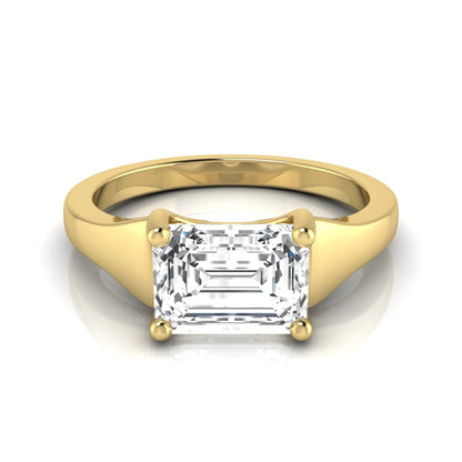 Emerald cut lab grown diamond solitaire engagement ring featuring a 1.74 carat IGI certified emerald diamond in a classic four-prong yellow gold setting.
