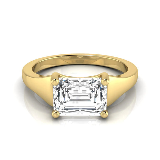 Emerald cut lab grown diamond solitaire engagement ring featuring a 1.74 carat IGI certified emerald diamond in a classic four-prong yellow gold setting.