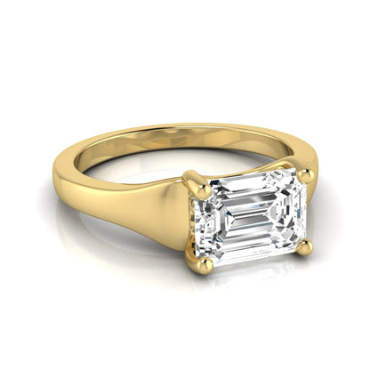 Emerald cut lab grown diamond solitaire engagement ring featuring a 1.74 carat IGI certified emerald diamond in a classic four-prong yellow gold setting.