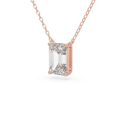 rose gold Emerald cut 3.00 carat IGI Certified lab grown diamond solitaire pendant necklace in a four-prong setting.