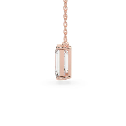 rose gold Emerald cut 3.00 carat IGI Certified lab grown diamond solitaire pendant necklace in a four-prong setting.