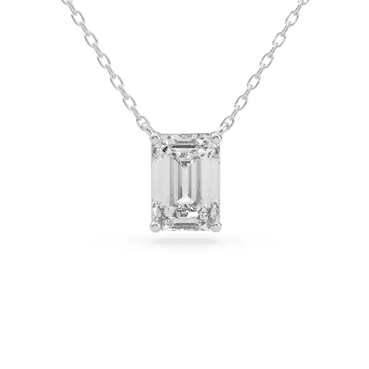 white gold Emerald cut 3.00 carat IGI Certified lab grown diamond solitaire pendant necklace in a four-prong setting.