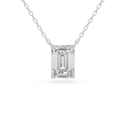 white gold Emerald cut 3.00 carat IGI Certified lab grown diamond solitaire pendant necklace in a four-prong setting.