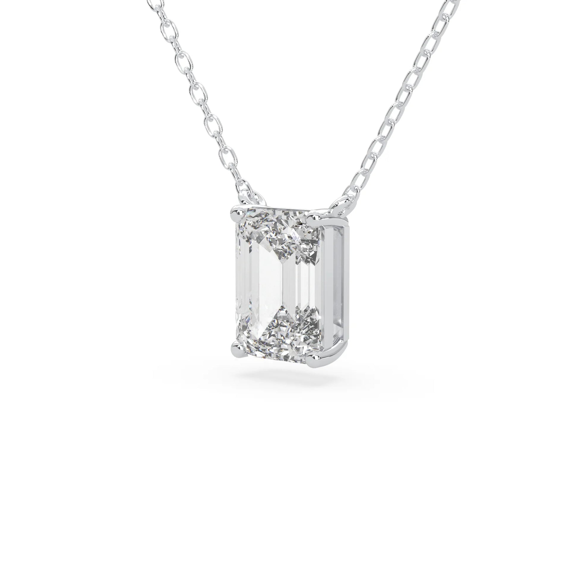 white gold Emerald cut 3.00 carat IGI Certified lab grown diamond solitaire pendant necklace in a four-prong setting.