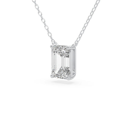 white gold Emerald cut 3.00 carat IGI Certified lab grown diamond solitaire pendant necklace in a four-prong setting.