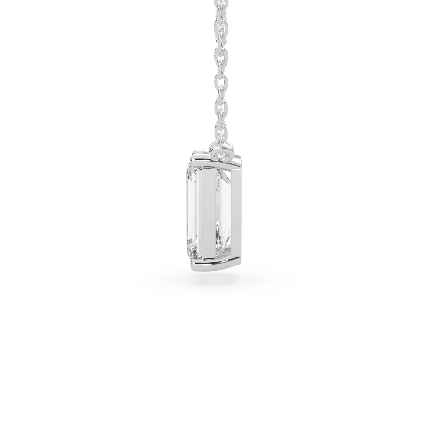 white gold Emerald cut 3.00 carat IGI Certified lab grown diamond solitaire pendant necklace in a four-prong setting.