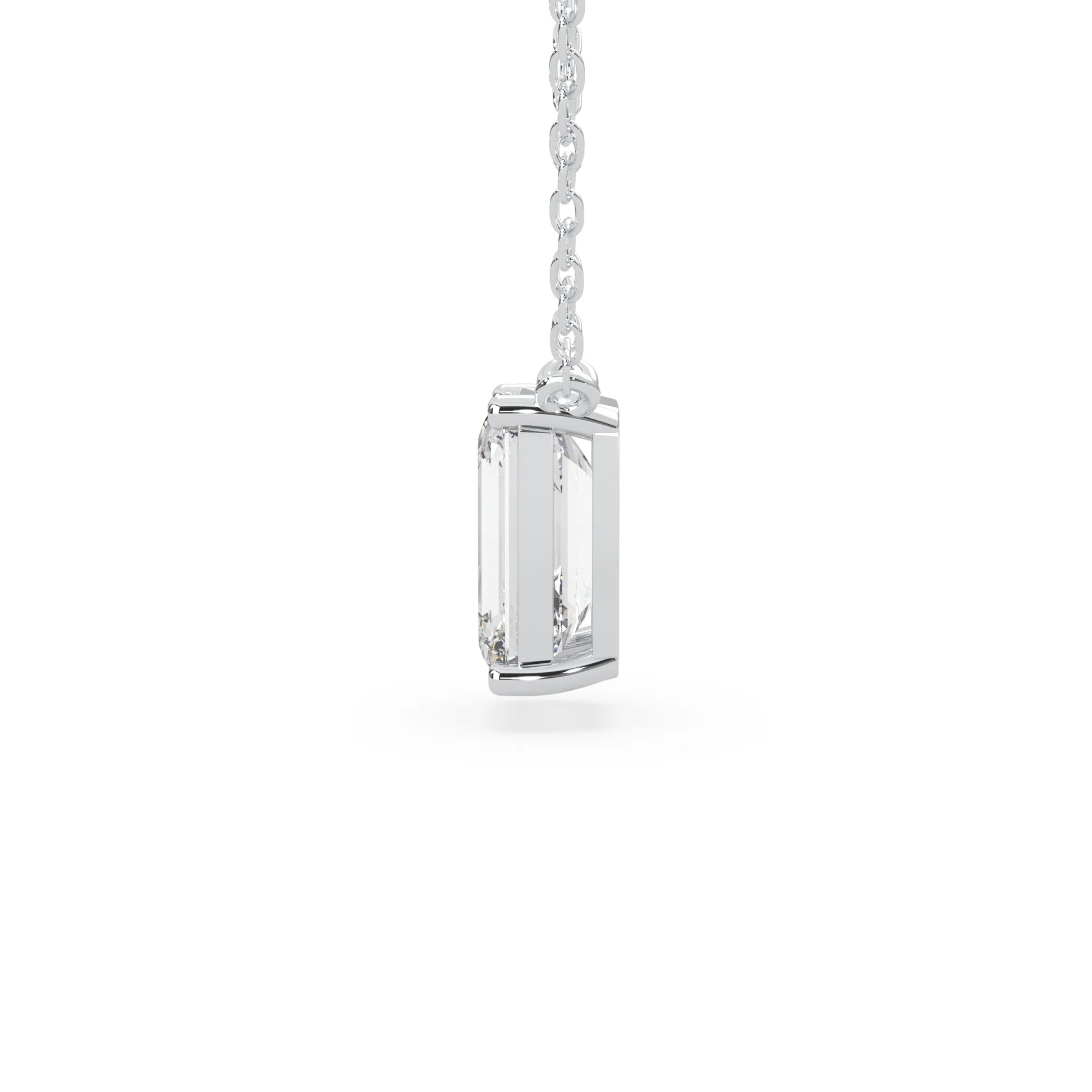 white gold Emerald cut 3.00 carat IGI Certified lab grown diamond solitaire pendant necklace in a four-prong setting.