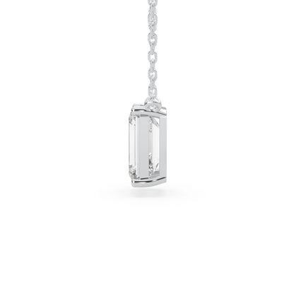 white gold Emerald cut 3.00 carat IGI Certified lab grown diamond solitaire pendant necklace in a four-prong setting.