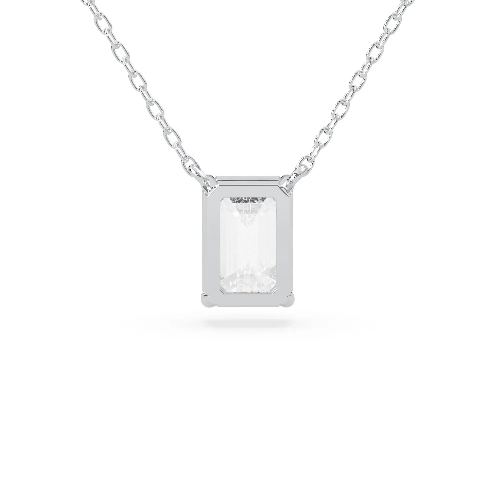 white gold Emerald cut 3.00 carat IGI Certified lab grown diamond solitaire pendant necklace in a four-prong setting.
