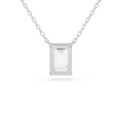 white gold Emerald cut 3.00 carat IGI Certified lab grown diamond solitaire pendant necklace in a four-prong setting.