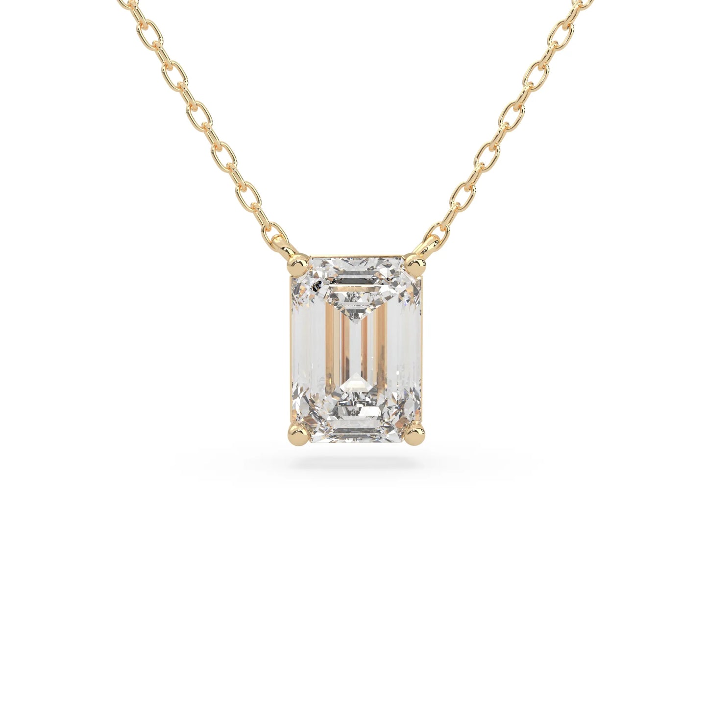 yellow gold Emerald cut 3.00 carat IGI Certified lab grown diamond solitaire pendant necklace in a four-prong setting.