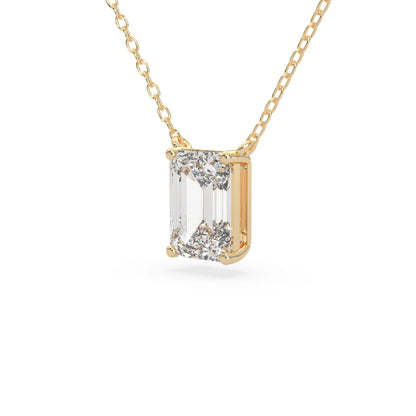 yellow gold Emerald cut 3.00 carat IGI Certified lab grown diamond solitaire pendant necklace in a four-prong setting.