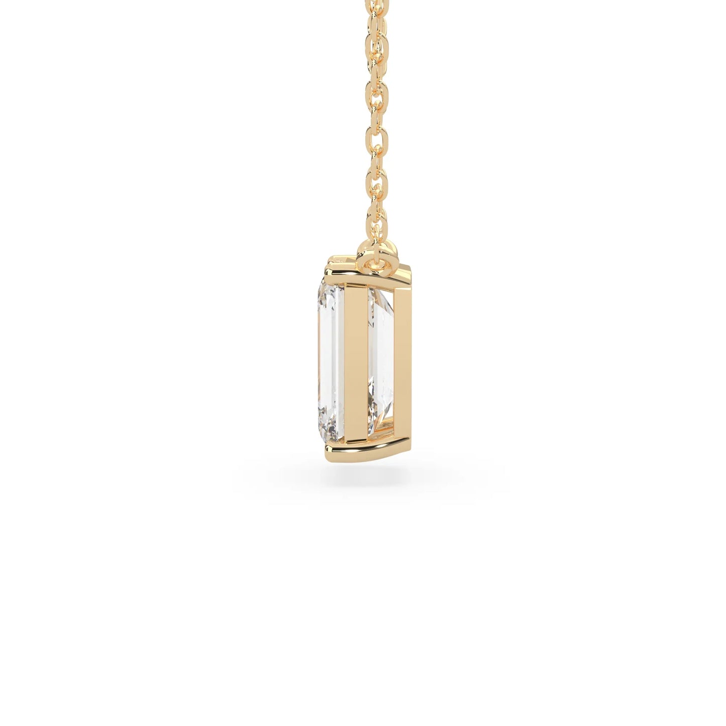 yellow gold Emerald cut 3.00 carat IGI Certified lab grown diamond solitaire pendant necklace in a four-prong setting.